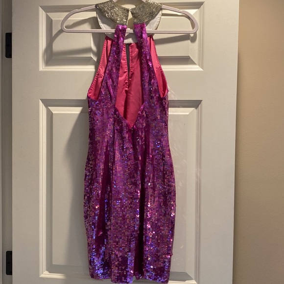 COPY - *** VINTAGE Pink Iridescent Sequin Mini Dress - Picture 4 of 5